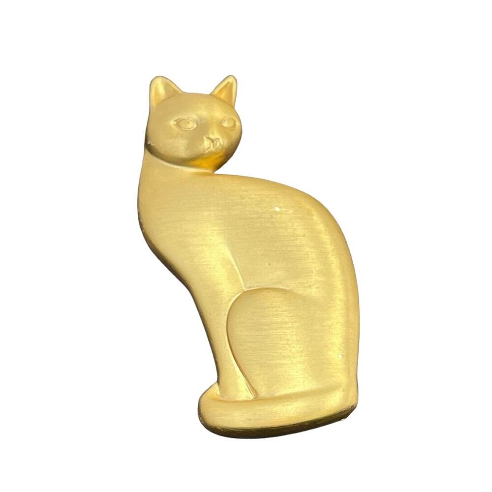 Smithsonian Institution‎ Matte Brushed Gold Tone Sleek Cat Pin Brooch